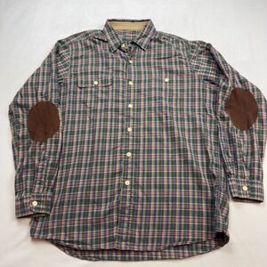 VTG Polo Country Ralph Lauren Plaid Suede Elbow‎ Patch Button Down Shirt Men L